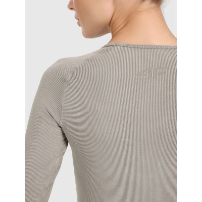 7. Schnelltrocknendes, schmal geschnittenes Langarmshirt für Damen, ideal für Yoga und Pilates, Größe 4F 4FWAW25TFLOF429-41A