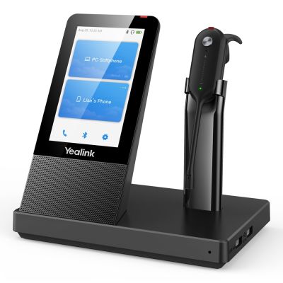 4. Yealink WH67 UC Kabelloses Headset mit Ohrbügel, Kopfbügel und Nackenbügel, inklusive Bluetooth-Ladestation für Büro/Callcenter, Schwarz