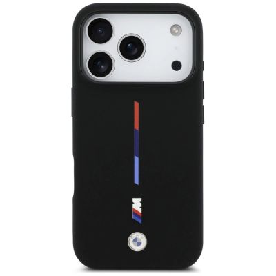 3. BMW M Silikon-MagSafe-Hülle mit dreifarbiger Linie für iPhone 17 Pro – Schwarz
