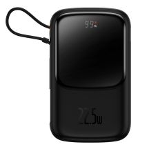 Baseus Qpow Digital Display Powerbank mit Schnellladung 10000mAh 22,5W QC/PD/SCP/FCP mit eingebautem USB-C Kabel schwarz