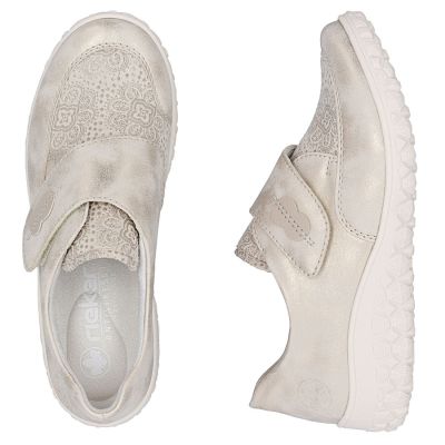 3. Rieker 59552-62 bequeme Damenschuhe mit Klettverschluss, beige und gold