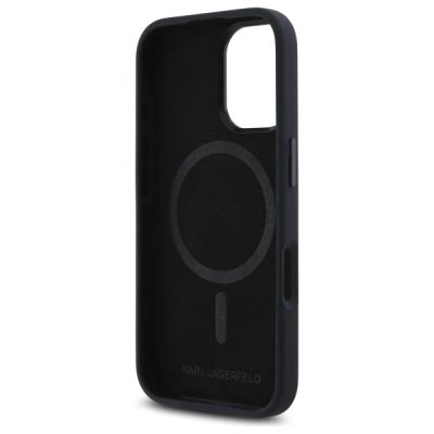 7. Karl Lagerfeld Silikon Shadow Metal Initial MagSafe Hülle für iPhone 16 – Schwarz