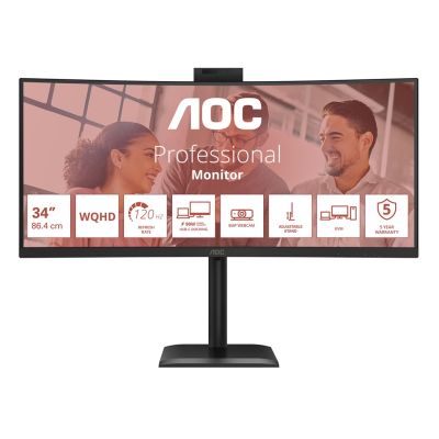 22. AOC Monitor 86,3 cm (34") CU34E4CW 21:09 2xHDMI+DP+USB-C+Webcam Curv.