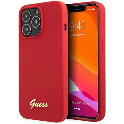 Guess GUHCP13XLSLMGRE iPhone 13 Pro Max 6,7" rot/burgund Hartschale Silikon Vintage Gold Logo