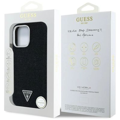 8. Guess Denim Triangle Logo MagSafe Hülle für iPhone 16 Pro - Schwarz