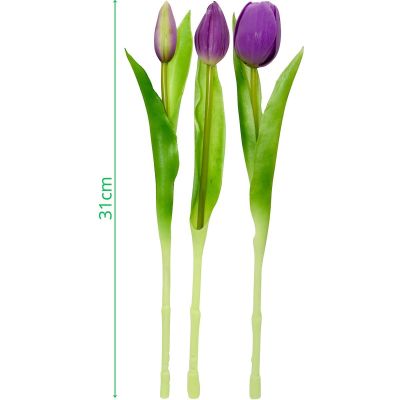 26. Strauß aus 7 lila Tulpen, 31 cm, naturgetreue Frühlingsdekoration