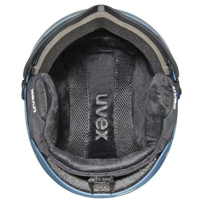 4. Uvex Skihelm wanted visor, steinfarben, blau
