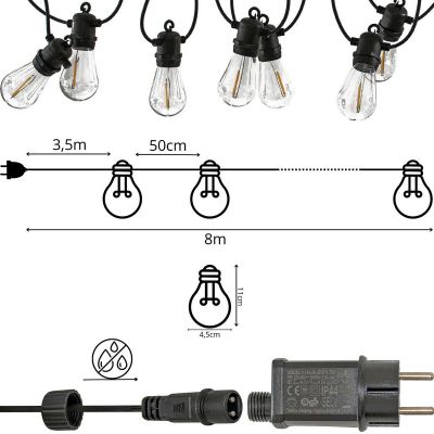 3. Party-Lichterkette für den Außenbereich, 10 Glühbirnen, 10 LEDs, 8 m, 230 V