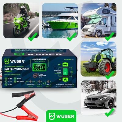 9. Mikroprozessorgesteuertes Ladegerät 6–12 V 15 A + Batterieladegerät W14017 WUBER