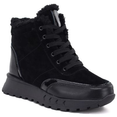 Damen-Lederstiefeletten mit Plateausohle, schwarz Jezzi 26BT17-488