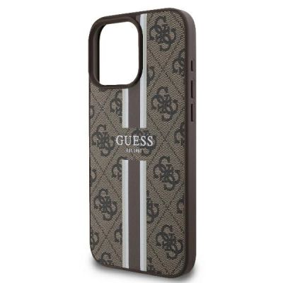 6. Guess 4G Printed Stripes MagSafe-Hülle für iPhone 16 Pro – braun