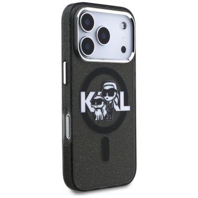 4. Karl Lagerfeld IML Glitter Karl & Choupette Sketch Logo MagSafe Hülle für iPhone 17 Pro - Schwarz