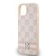 6. DKNY Lederhülle mit kariertem Monomuster und bedruckten Streifen für iPhone 15 / 14 / 13 – Rosa