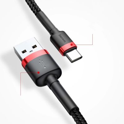 15. Baseus Cafule Cable strapazierfähiges Nylonkabel USB / USB-C QC3.0 2A 3M schwarz-rot (CATKLF-U91)