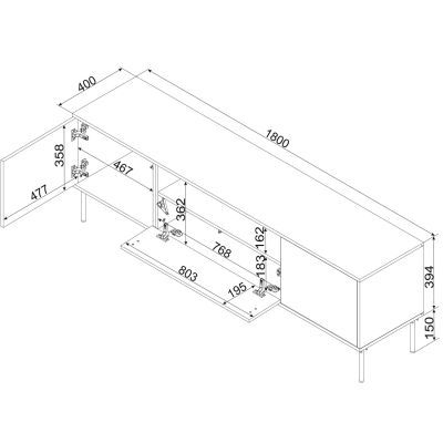 4. EF TRESSE TV-Schrank 180x40x54,5 cm, Kaschmir matt