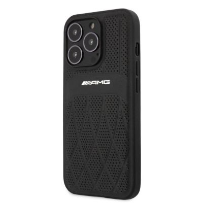 2. AMG AMHCP13LOSDBK iPhone 13 Pro / 13 6,1" schwarz/schwarzes Hardcase Leder mit gebogenen Linien