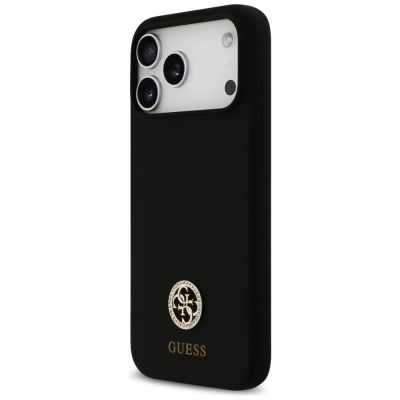 2. Guess Silikon-Logo Strass 4G MagSafe Hülle für iPhone 17 Pro Max - Schwarz