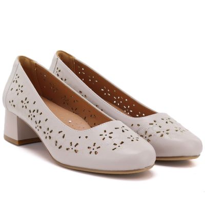 3. Graue Sergio Leone SK180 Pumps mit Blockabsatz und Lochmuster für Damen