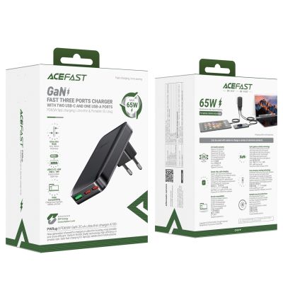 8. Acefast A100 65W GaN 2 USB-C+ USB-A Ladegerät ultradünn – Schwarz