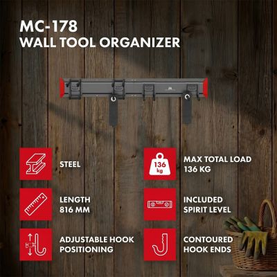 MACLEAN Wandmontierter Werkzeugorganizer aus Stahl, max. Traglast 136 kg, Breite 816 mm MC-178