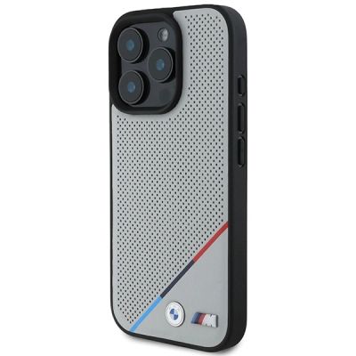 2. BMW M Perforated Tricolor Line MagSafe Hülle für iPhone 16 Pro – Grau