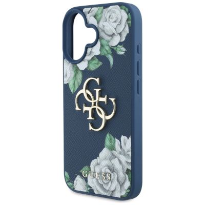 6. Guess Grained Roses Big 4G Logo Hülle für iPhone 16 - Blau