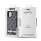 8. DKNY Lederhülle mit kariertem Monomuster und bedruckten Streifen für iPhone 15/14/13 – Schwarz