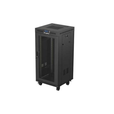 27. LANBERG Bodenschrank 19" 24U 600x600 Schwarz, perforierte Tür, LCD (flach verpackt) V2