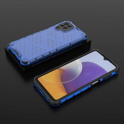13. Honeycomb Handyhülle Schutzhülle mit TPU Rahmen für Samsung Galaxy A22 4G blau