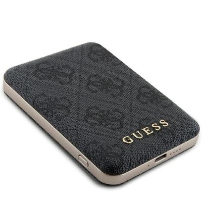 3. Guess Induction Powerbank 15W GUPB5FP4EMGK 5000mAh schwarz/schwarz 4G Leder Metall Logo MagSafe