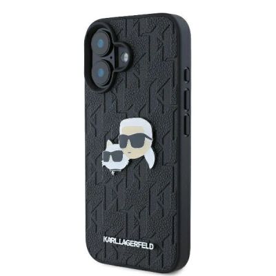 2. Karl Lagerfeld Monogram Karl & Choupette Head Pin Hülle für iPhone 16 Plus – Schwarz