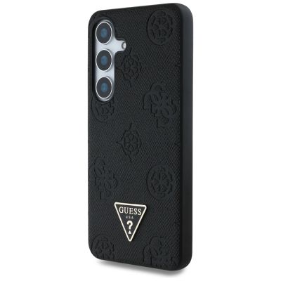 2. Guess Grained Hot Stamp Peony Pattern Triangle Logo MagSafe Hülle für Samsung Galaxy S25 Schwarz