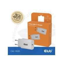 CLUB3D CAC-3020 Handy-Ladegerät für Smartphones, universelles weißes Schnellladegerät mit internem Netzanschluss
