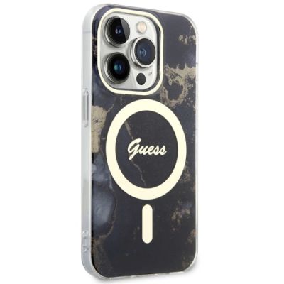 4. Guess, GUHMP14XHTMRSK iPhone 14 Pro Max 6,7" schwarz/schwarzes Hardcase Golden Marble MagSafe