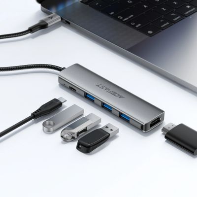 7. Acefast J16 USB-Hub USB-C 5-in-1 HDMI 4K 60Hz PD90W Dockingstation – Grau