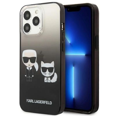 Karl Lagerfeld Gradient Ikonik Karl&Choupette Hülle für iPhone 13 Pro / iPhone 13 - Schwarz