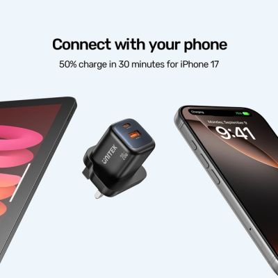9. UNITEK 2X GAN Wandladegerät USB-C & USB-A 20W Schwarz