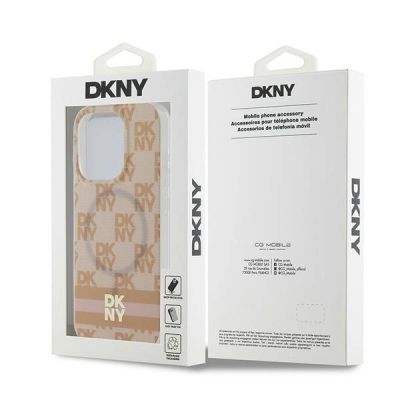 8. DKNY IML Checkered Mono Pattern & Printed Stripes MagSafe-Hülle für iPhone 15 Pro Max – Rosa
