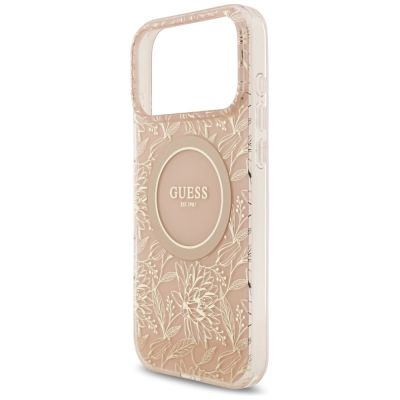 6. Guess IML Flowers Electro Pearl Strap MagSafe Case für iPhone 17 Pro Max - Rosa