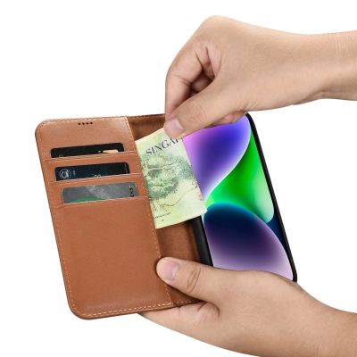 12. iCarer Wallet Case 2in1 Cover iPhone 14 Plus Anti-RFID Leder Flip Case Braun (WMI14220727-BN)