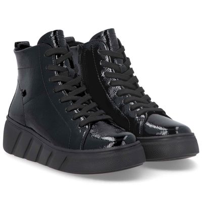 4. Schwarze Plateau-Ankle-Boots aus Lackleder für Damen, Rieker W2661-01