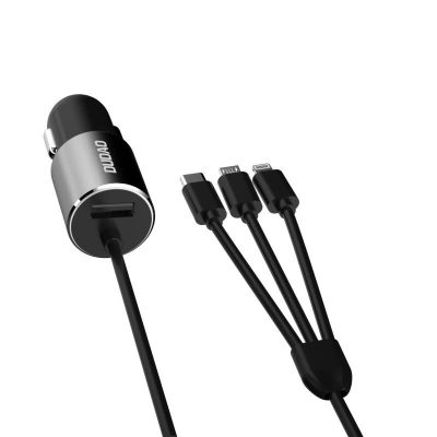 9. Dudao 3in1 USB Autoladegerät 3,4 A eingebautes Kabel Lightning / USB Typ C / Micro USB schwarz (R5ProN schwarz)