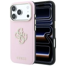 Guess Smooth & Big Strass Logo Hülle für iPhone 18 Pro / 17 Pro - Pink