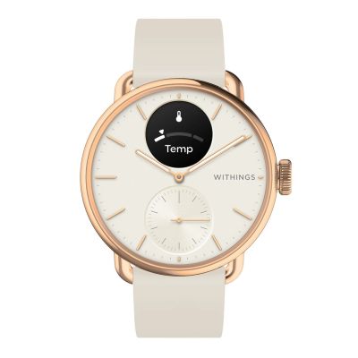 Withings ScanWatch 2 Hybrid-Uhr – Edelstahl – Hybrid-Smartwatch mit Armband – Fluorelastomer – Handgelenkumfang: 146–211 mm – Unifarben – Bluetooth – 34,6 g – Sand