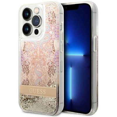 Guess Paisley Liquid Glitter Hülle für iPhone 14 Pro - Gold