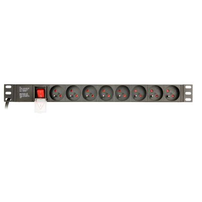 GEMBIRD 19-Zoll-Rack-Steckdosenleiste PDU EG-PDU-014-F, 1 HE, 16 A, 8 französische Steckdosen, Schuko-Stecker, 3-m-Kabel