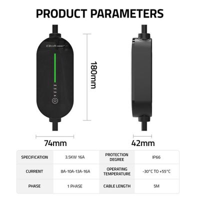 22. Mobiles Ladegerät für Elektroautos (EV) mit 2-in-1-Ladegerät Typ 2, 3,5 kW, 230 V, LCD, LED, 5 m Kabel