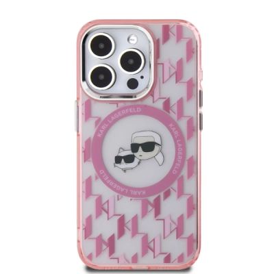 2. Karl Lagerfeld IML Monogram Karl & Choupette Head MagSafe-Hülle für iPhone 15 Pro Max – Rosa
