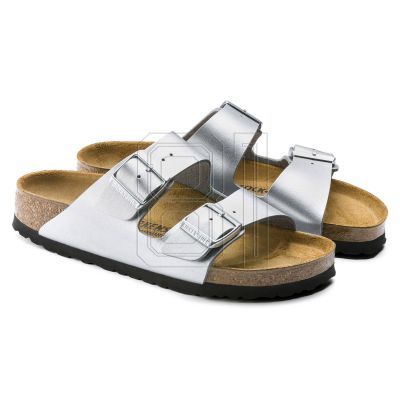 Women's Birkenstock Silver Arizona Birko-Flor Silver Regular Flip-Flops Wide (1012282)