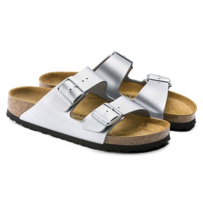 Birkenstock Arizona Birko-Flor Silber Damen Pantoletten Regular Wide (1012282)